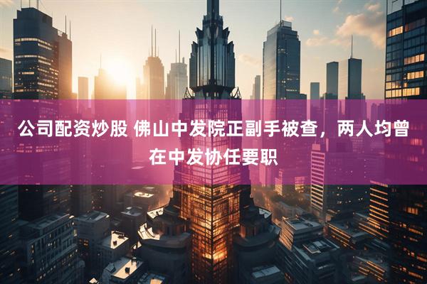 公司配资炒股 佛山中发院正副手被查，两人均曾在中发协任要职